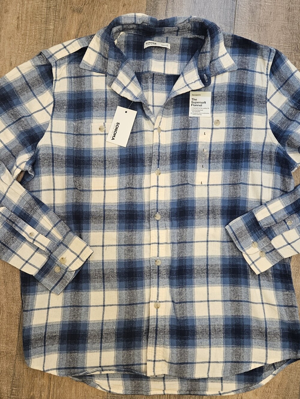 Sonoma Blue and White Plaid Button-Down Shirt
